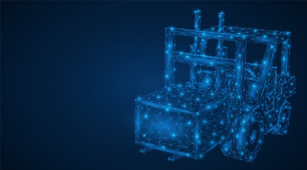 叉车。由线和点组成的低多边形模型。图片下载