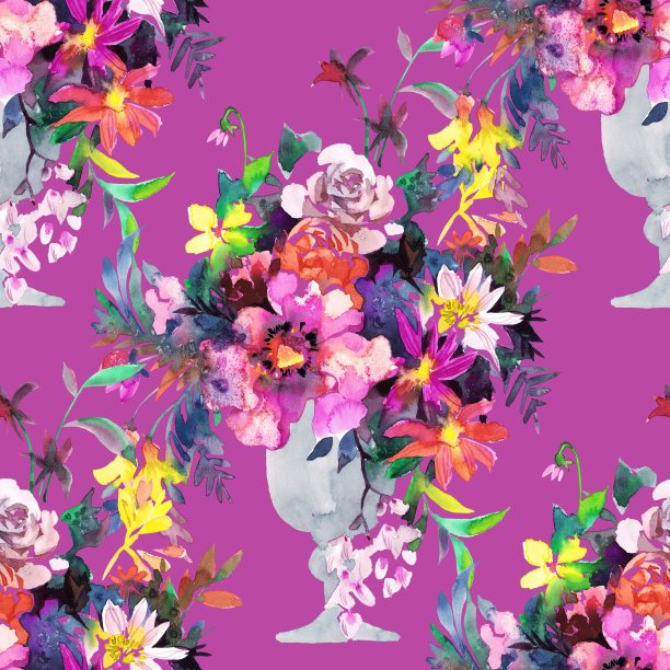 无缝图案的水彩玫瑰花束图片下载