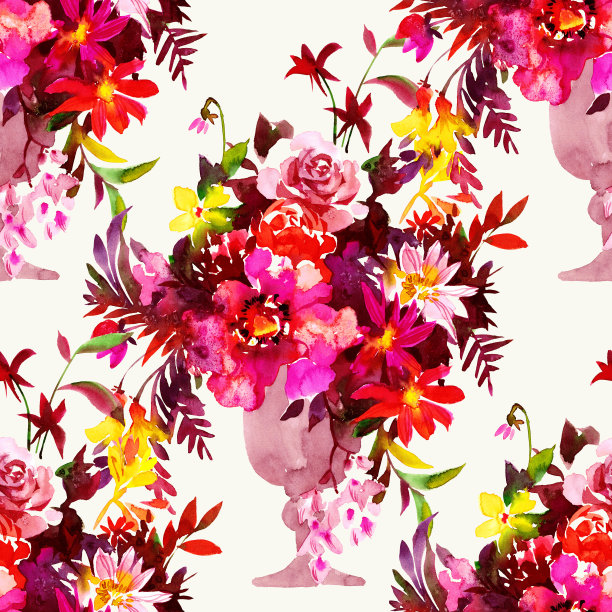 无缝图案的水彩玫瑰花束图片下载