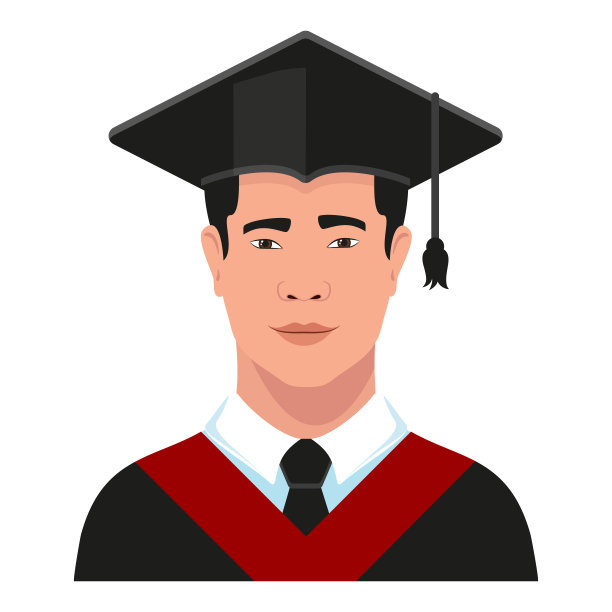 亚洲大学生，大学毕业生，戴毕业帽，身着毕业礼服。矢量插图。图片下载