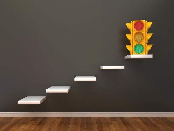 步骤与交通灯- 3D渲染图片下载