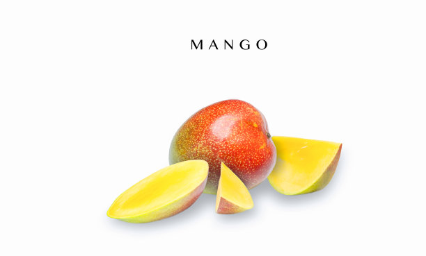 整个和切片的成熟芒果果实孤立在白色的背景。图片下载