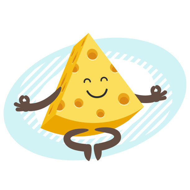 卡通奶酪人物沉思，放松在莲花瑜伽姿势。图片下载