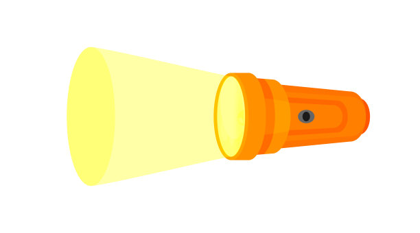 手电筒图标孤立在白色，剪贴艺术手电筒和光束，橙色手电筒可爱的平面图标，插图手电筒橙色颜色图片下载