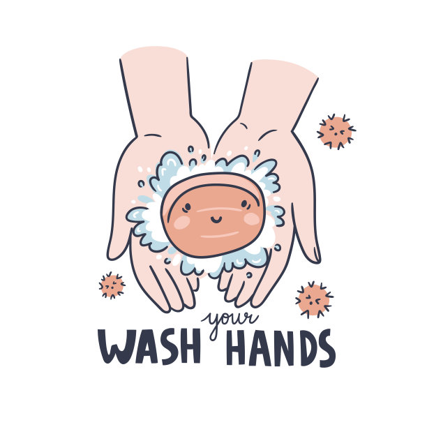 用肥皂洗手可以预防病毒和细菌。可爱的矢量图。孤立在白色背景上。图片下载