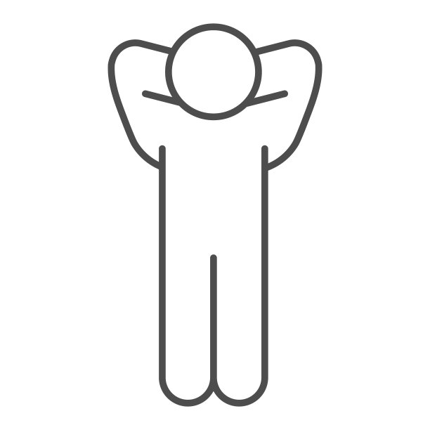 成功姿态细线图标。男子摆姿势，双手在他的头后面轮廓风格的象形文字在白色的背景。商人放松或庆祝移动概念和网页设计。矢量图形。图片下载