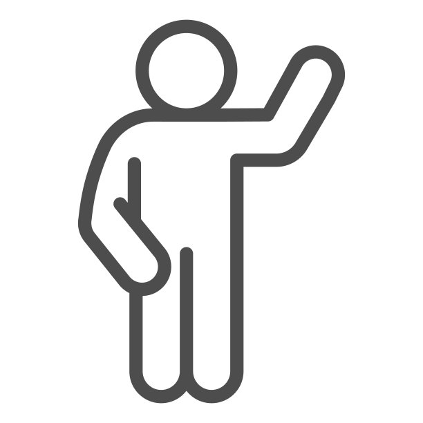 挥手手势线图标。人与手举起，左手下来轮廓风格的象形文字在白色的背景。你好姿态的移动概念和网页设计。矢量图形。图片下载