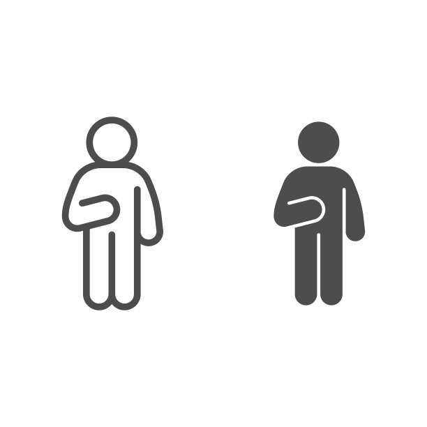 Guy idle线和固体图标。在白色背景上的左边轮廓式象形图上，人在前面举手。放松男人的移动概念和网页设计。矢量图形。图片下载