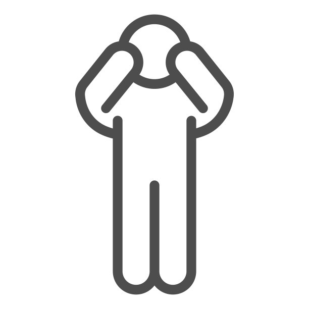 担忧姿态线图标。男子举手在脸上的姿势，白色背景上的轮廓风格象形图。焦虑的人双手戴在头上的移动概念和网页设计。矢量图形。图片下载