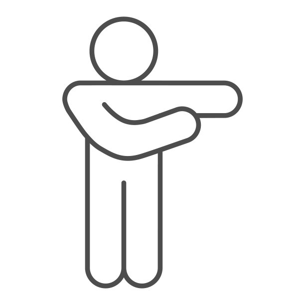 男子用手臂指向右边的细线图标。男子以双臂举起右轮廓式象形文字在白色背景上。Stick figure或stickman用于移动概念和网页设计。矢量图形。图片下载