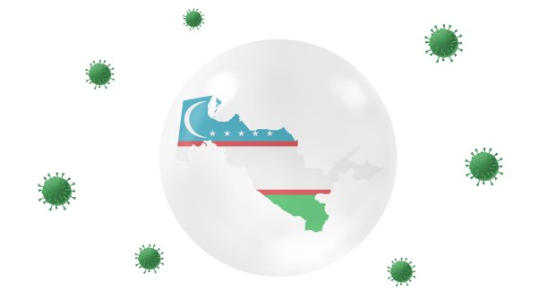 乌兹别克斯坦地图水晶球内防冠状病毒，呆在家里，为家工作，克服病毒爆发，病毒防护概念，白色背景，隔离图片下载