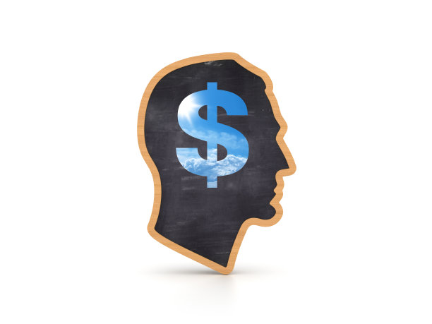 人的头形状与美元标志- 3D渲染图片下载