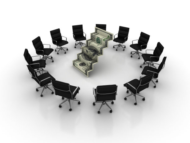 椅子团队与美元纸币楼梯- 3D渲染图片下载