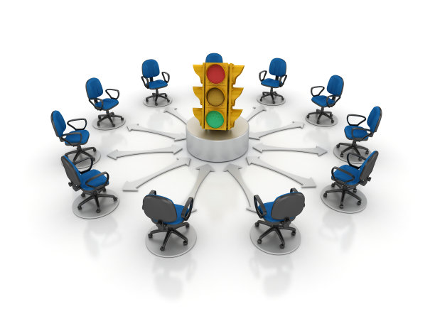 椅子与交通灯的团队合作- 3D渲染图片下载