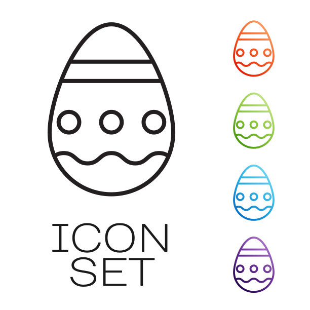黑色线复活节彩蛋图标孤立在白色背景。复活节快乐。设置图标丰富多彩。矢量图图片下载