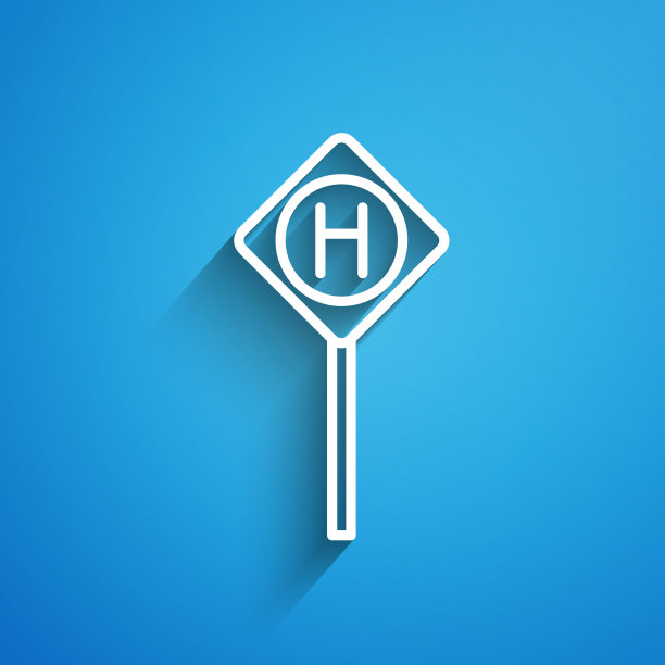 白线停车图标隔离在蓝色背景。街头路标。长长的阴影。矢量图图片下载