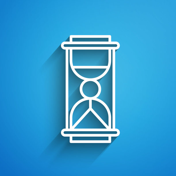 白色线条蓝色背景上孤立的流沙图标的旧沙漏。沙漏的迹象。业务和时间管理理念。长长的阴影。矢量图图片下载