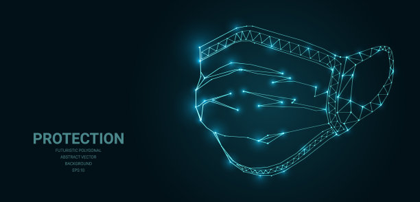 多边形线框网格未来与医药面罩标志在黑暗的背景。矢量线、点和三角形形状，连接网络，数字分子技术，连接结构。图片下载