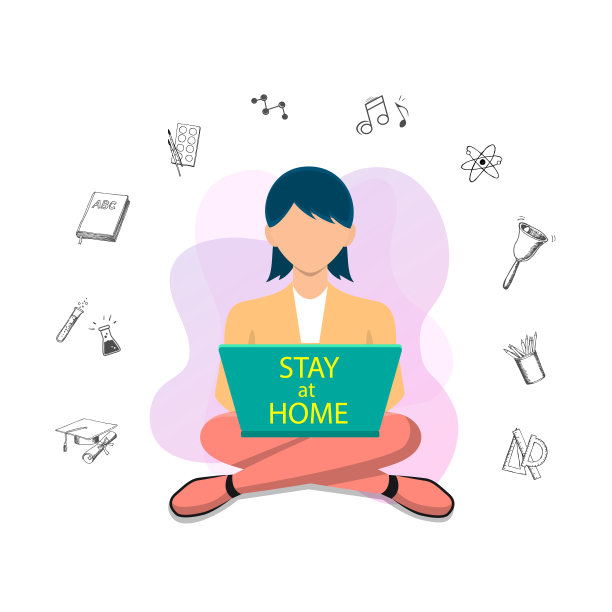 在线教育理念，用笔记本电脑工作的女孩，在家工作的理念图片下载