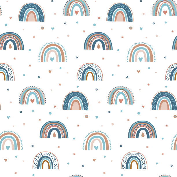 可爱的彩虹、云朵、雨滴、心形无缝图案，北欧风情!图片下载