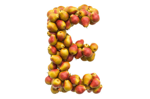 梨的字母E, 3D渲染孤立在白色背景上图片下载