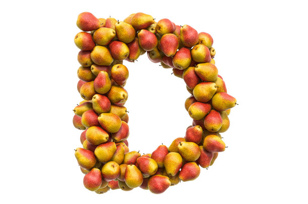梨的字母D, 3D渲染孤立在白色背景上图片下载