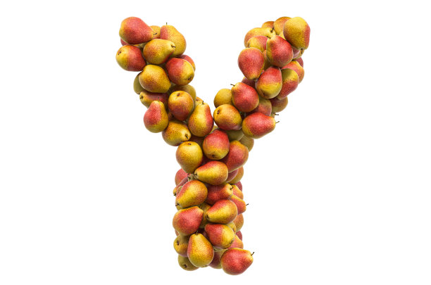 字母Y从梨，3D渲染孤立在白色背景图片下载