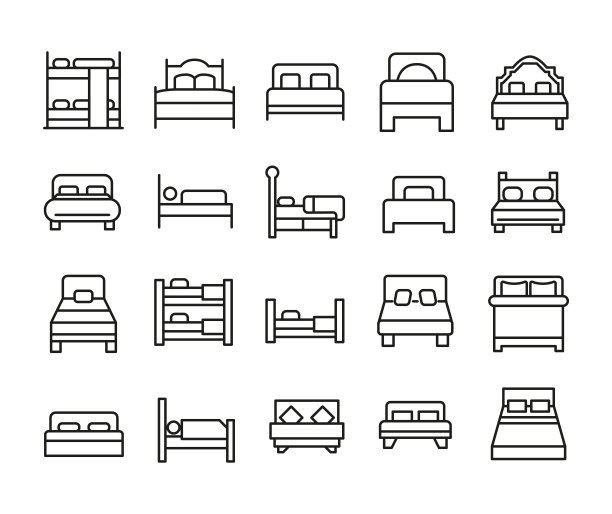 一套大的床线图标。图片下载