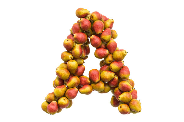 字母A，来自梨。3D渲染孤立的白色背景图片下载