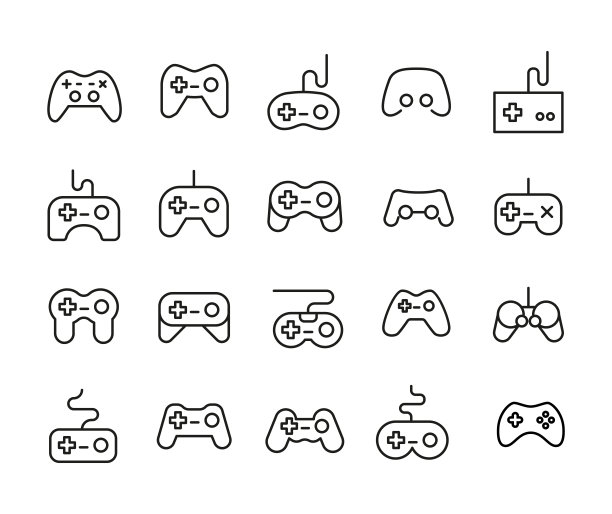 游戏手柄的描边线图标。图片下载