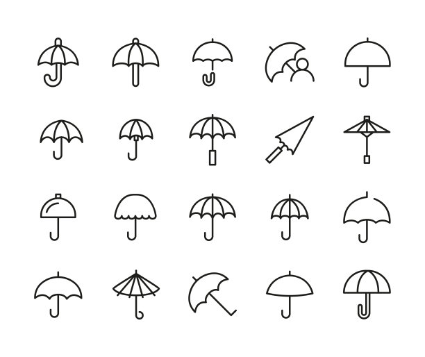 简单的伞图标在时尚的线条风格。图片下载