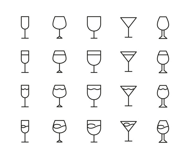 简单的一套时尚的线条风格的玻璃图标。图片下载