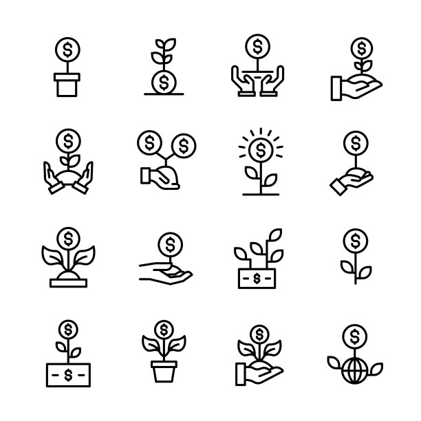 简单的金钱增长图标在时尚的路线风格。图片下载