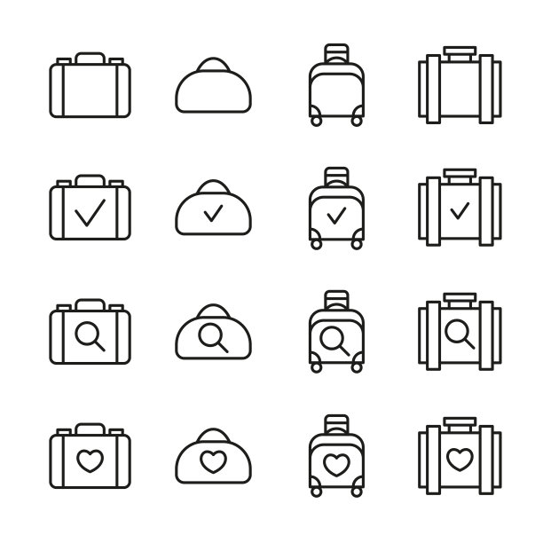 行李相关的矢量线图标集。图片下载