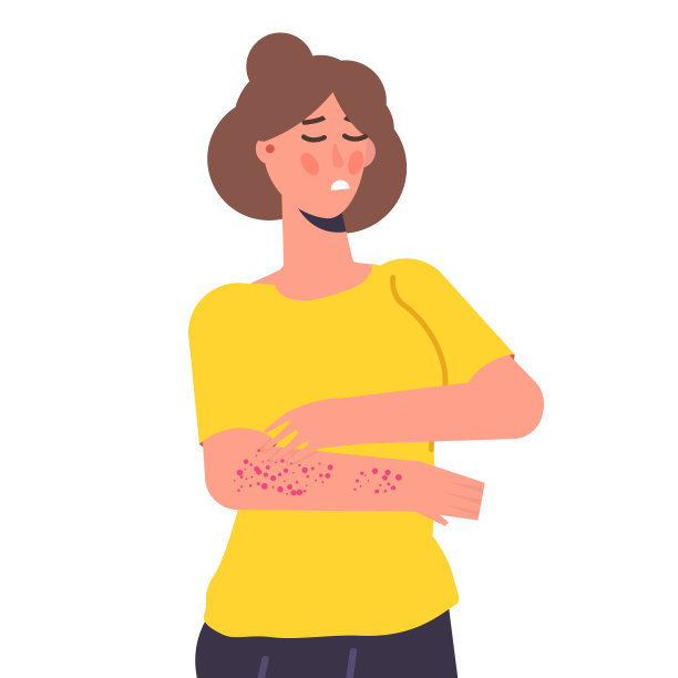 皮肤瘙痒症状。女人抓手臂矢量插图。图片下载