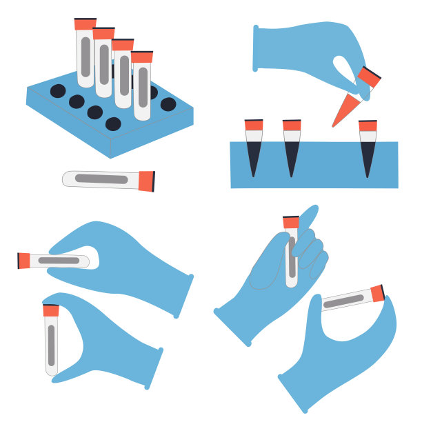 实验室和分析。手拿一根试管，戴上手套。向量组图片下载