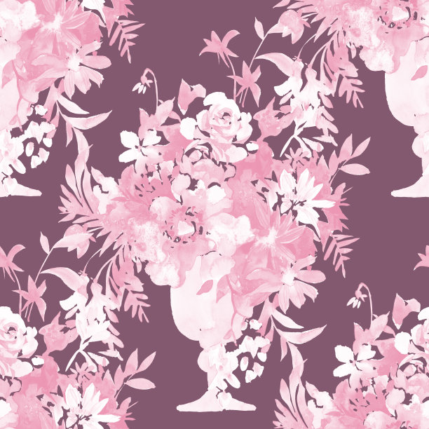 无缝图案的水彩玫瑰花束图片下载