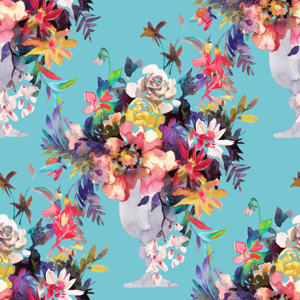 无缝图案的水彩玫瑰花束图片下载