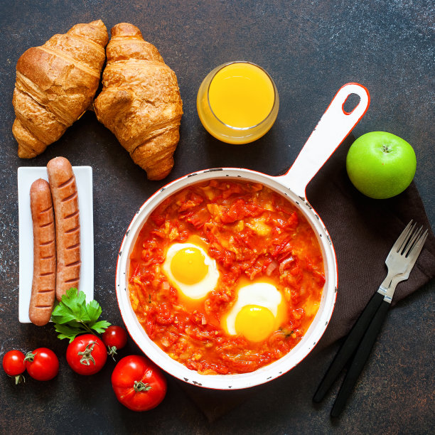 早餐，煎锅里的沙克舒卡图片下载