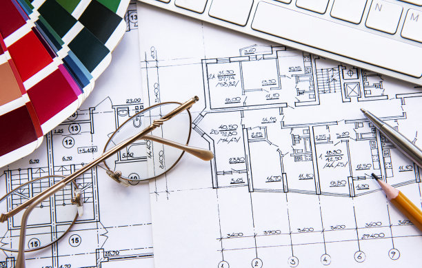 建筑师工作场所俯视图图片下载