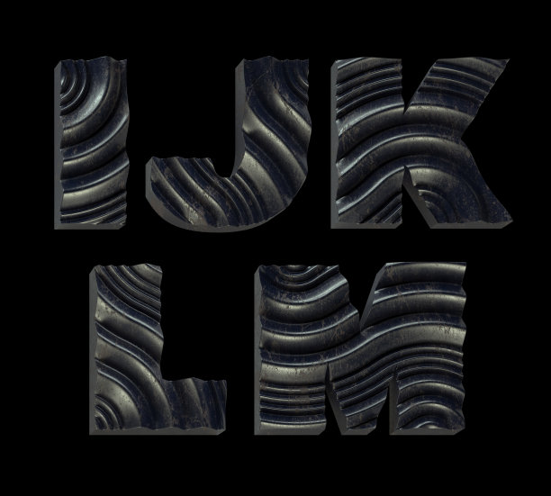 波浪纹理字体的3d渲染集。粗体字体，创意设计效果。图片下载
