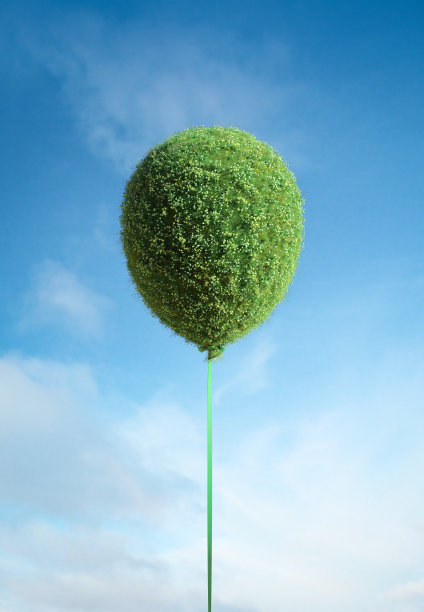 长满草的热气球。最小生态概念。图片下载