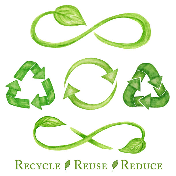 绿色循环绿色叶子的图标，无限标志水彩手绘插图孤立在白色的背景。生态设计。循环环保零浪费的生活方式。循环再用及减少概念图片下载