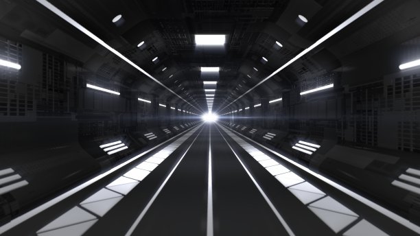 飞行通过未来宇宙飞船隧道走廊科幻概念-抽象背景纹理图片下载