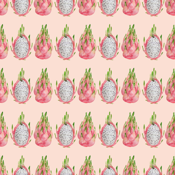 水彩无缝图案与粉红色火龙果。背景用切片和整个火龙果作封面，儿童纺织品，包装，夏季装饰图片下载