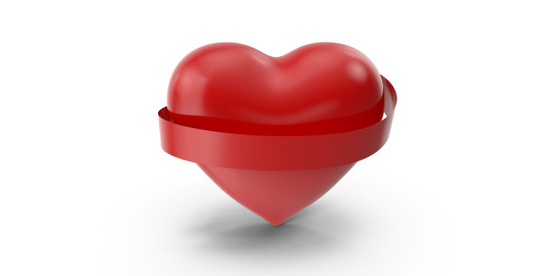 丝带横幅上的心形状在白色的背景图片下载