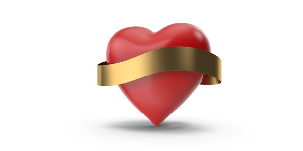 丝带横幅上的心形状在白色的背景图片下载