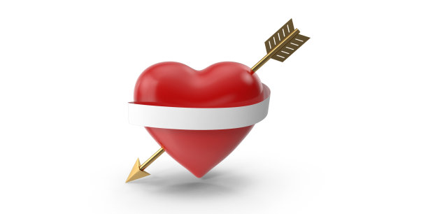 丝带横幅上的心形状在白色的背景图片下载