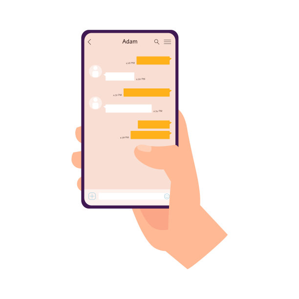 手持手机与messenger应用程序界面图片下载