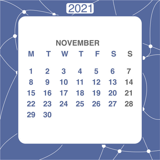 设计日历2021年在时尚的装饰风格。文具计划模板。矢量插图。下周一开始。一套12个月。蓝白两色图片下载